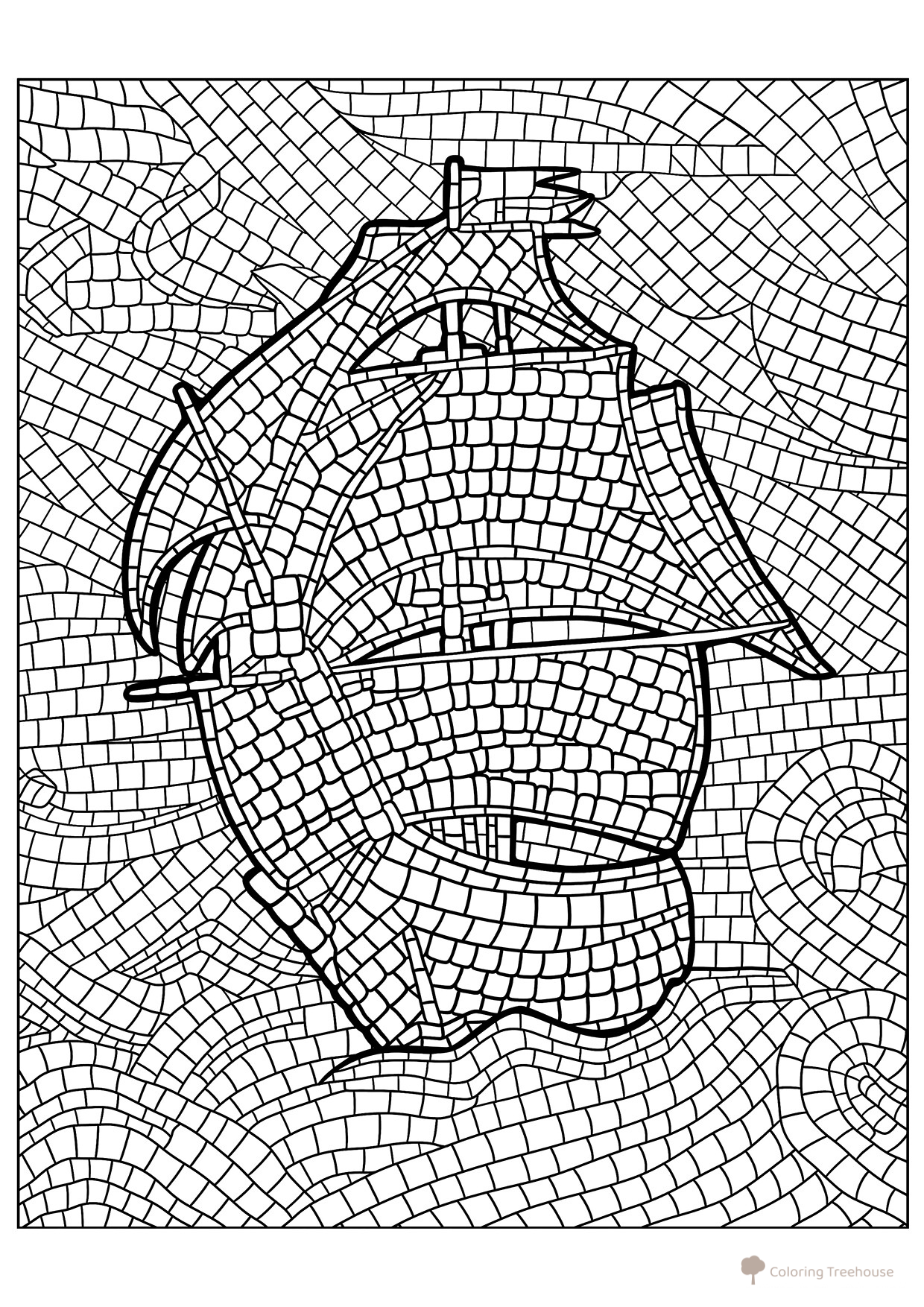 Mosaic Ship Coloring Page free printable Mosaic Coloring Pages coloring page