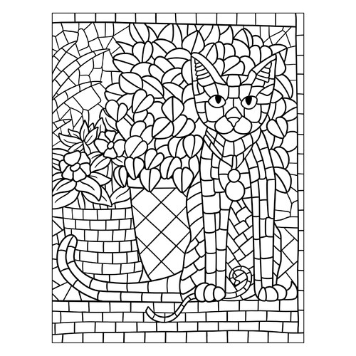 Libro para colorear «Mosaico: gatito» dibujo para colorear gratis de Páginas para colorear estilo mosaico