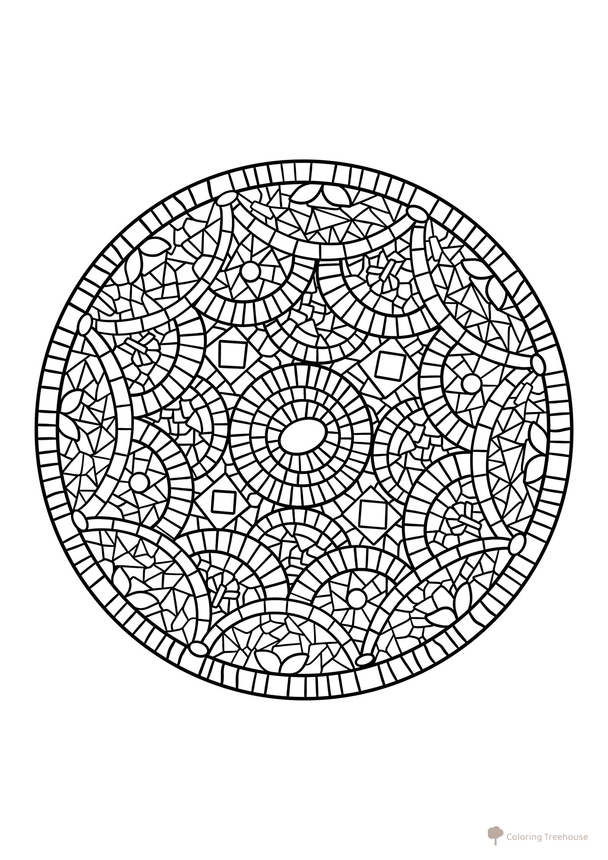 Página para colorear «Mosaico mandala circular» dibujo para colorear gratis de Páginas para colorear estilo mosaico