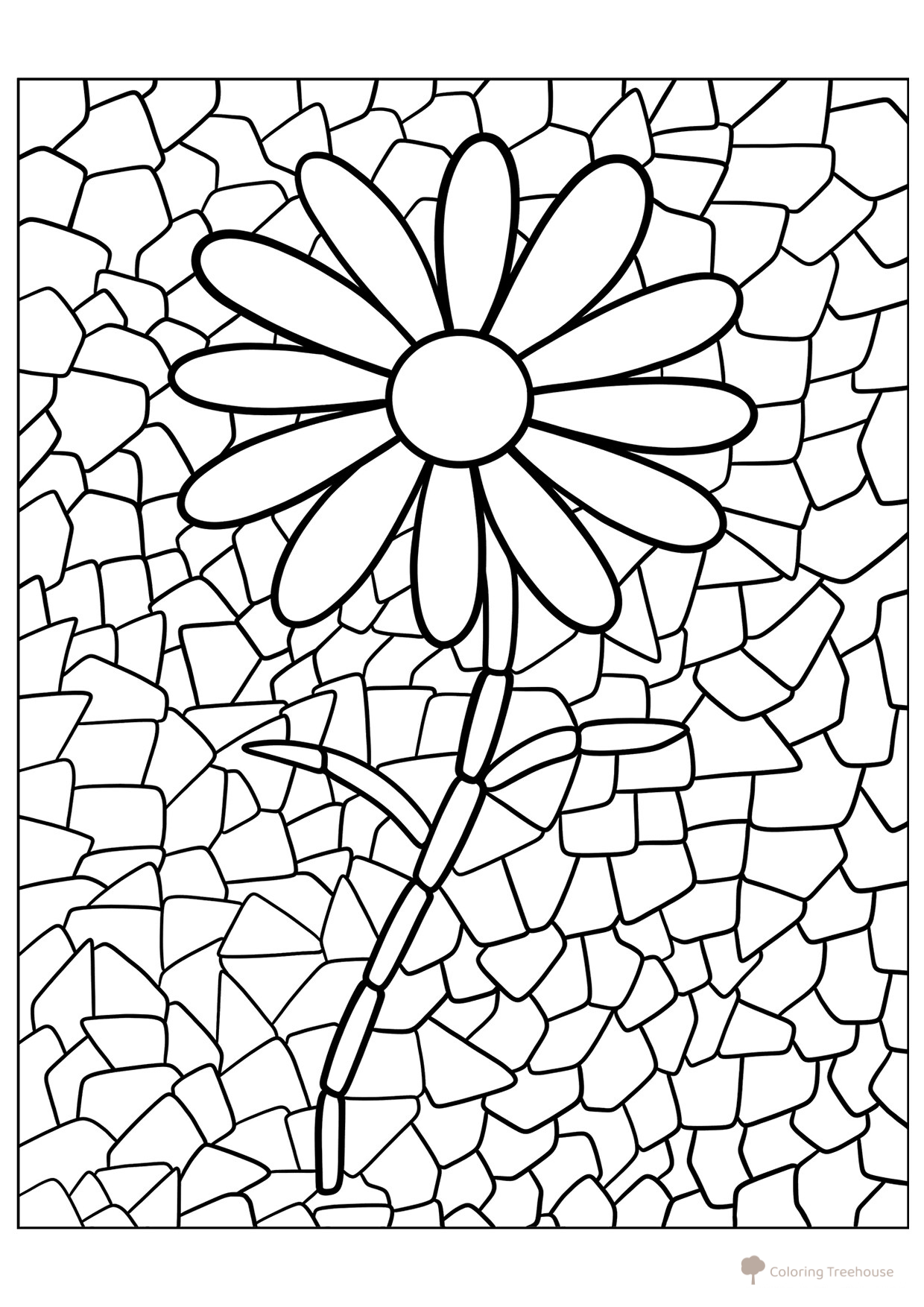 Mosaic Cute Flower Coloring Page free printable Mosaic Coloring Pages coloring page