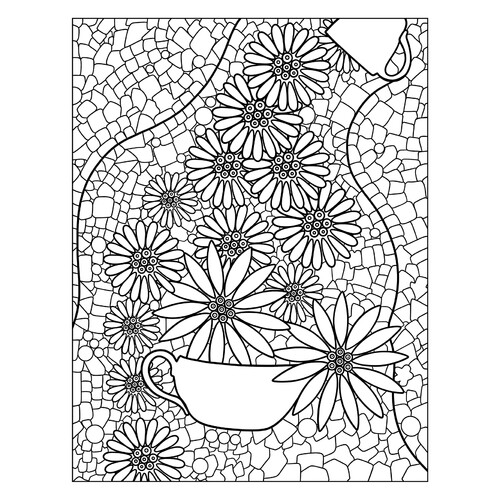 Página para colorear «Mosaico de margaritas en un jarrón» dibujo para colorear gratis de Páginas para colorear estilo mosaico