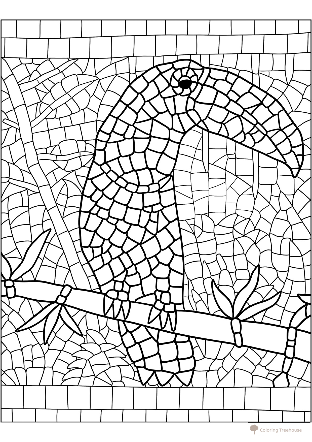 Página para colorear «Mosaico: tucán» dibujo para colorear gratis de Páginas para colorear estilo mosaico