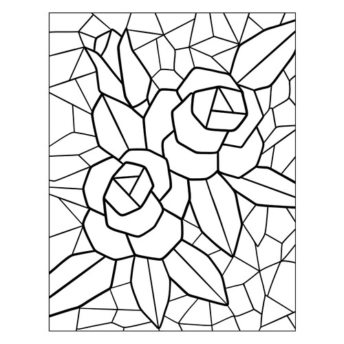 Página para colorear «Mosaico sencillo con rosas» dibujo para colorear gratis de Páginas para colorear estilo mosaico