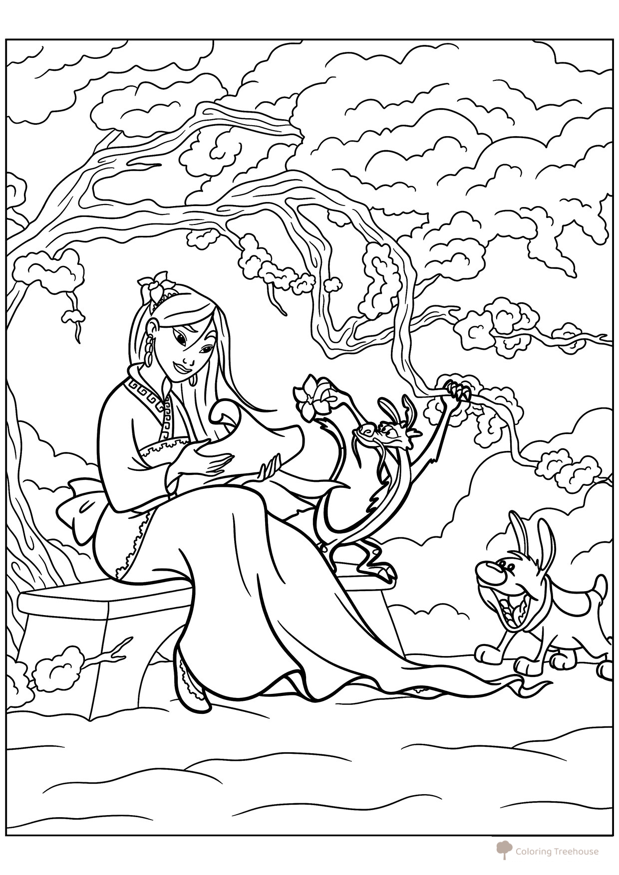 Mulan Reading Coloring Page free printable Mulan Coloring Pages coloring page