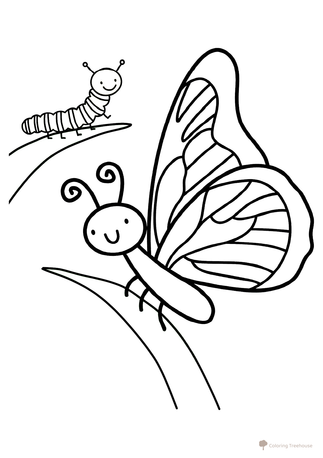 Página para colorear: Oruga y mariposa dibujo para colorear gratis de Páginas para colorear de insectos para niños pequeños