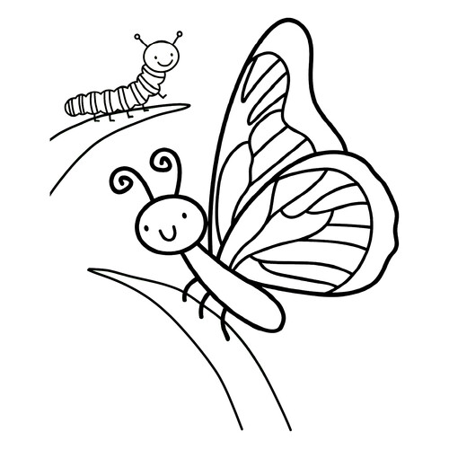 Página para colorear: Oruga y mariposa dibujo para colorear gratis de Páginas para colorear de insectos para niños pequeños