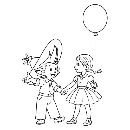 填色页:小不懂和蓝眼睛女孩 免费可打印顽皮小不点(Незнайка)涂色页涂色页