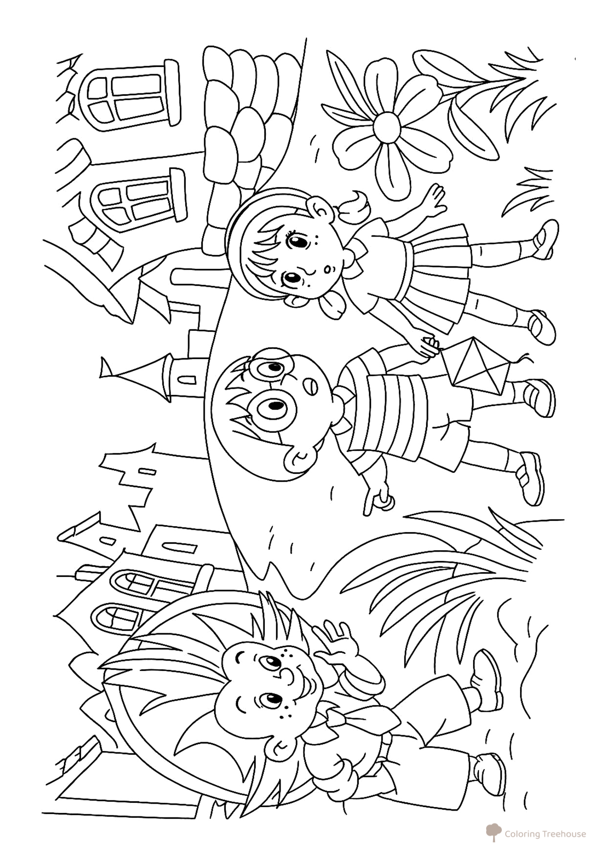 Coloring Page: Neznaika on the Street free printable Neznaika Coloring Pages coloring page