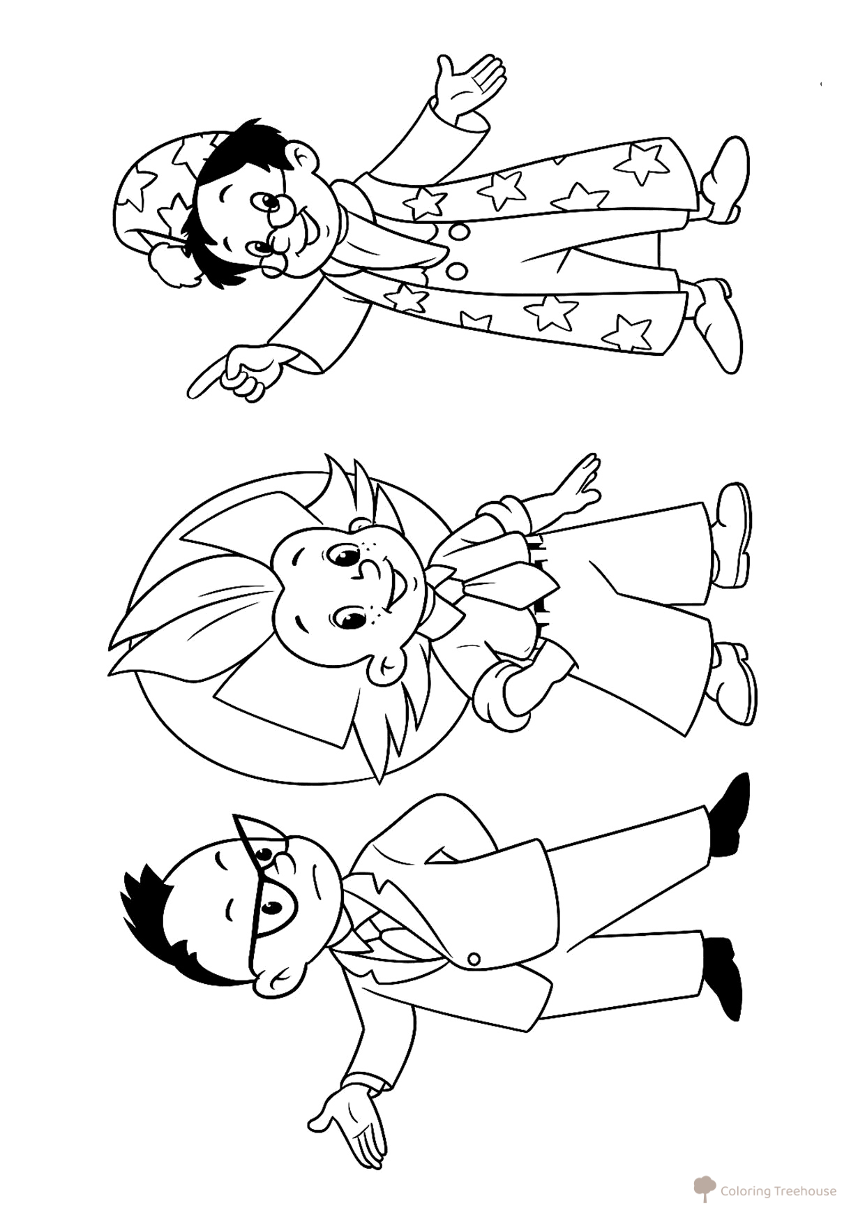 Página para colorear «Znayka, Neznayka y Steklyashkin» dibujo para colorear gratis de Páginas para colorear de Neznaika
