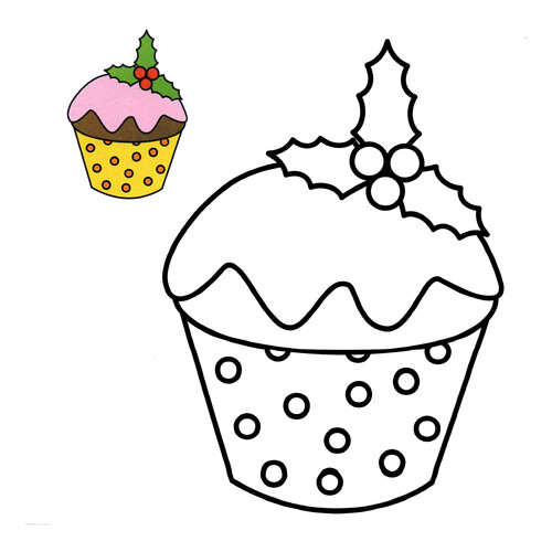 Página para colorear: Cupcake con glaseado (con modelo a color) dibujo para colorear gratis de Páginas para colorear navideñas para niños con modelo a color