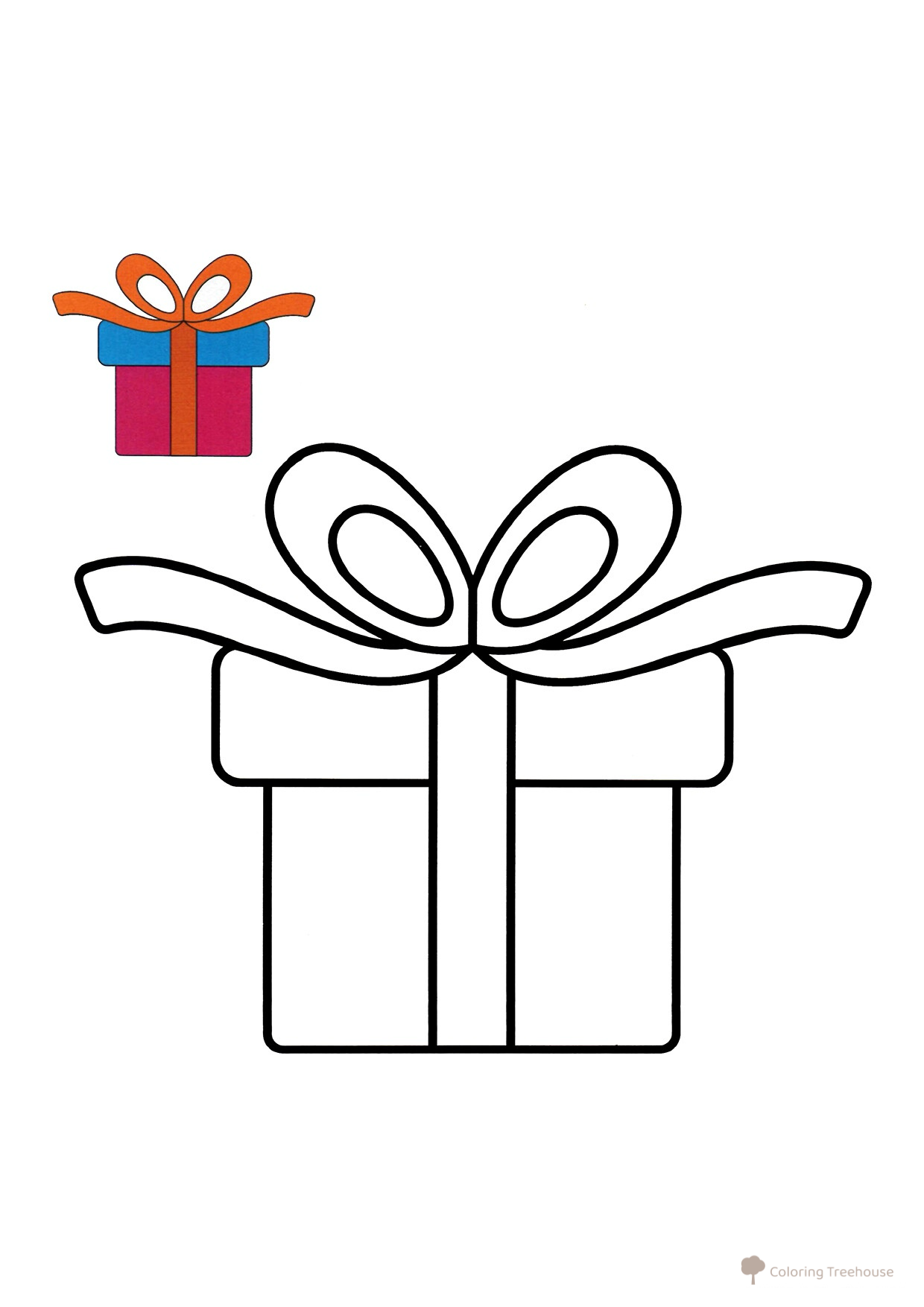 Página para colorear: Caja con lazo (con modelo a color) dibujo para colorear gratis de Páginas para colorear navideñas para niños con modelo a color