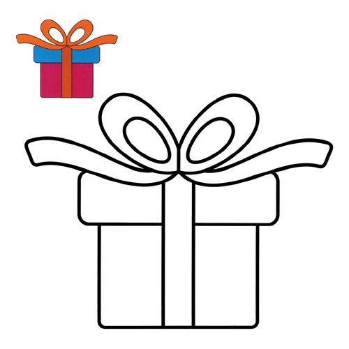 Página para colorear: Caja con lazo (con modelo a color) dibujo para colorear gratis de Páginas para colorear navideñas para niños con modelo a color