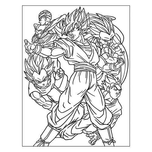 填色页:龙珠Z——悟空战斗场景 免费可打印动漫涂色画涂色页