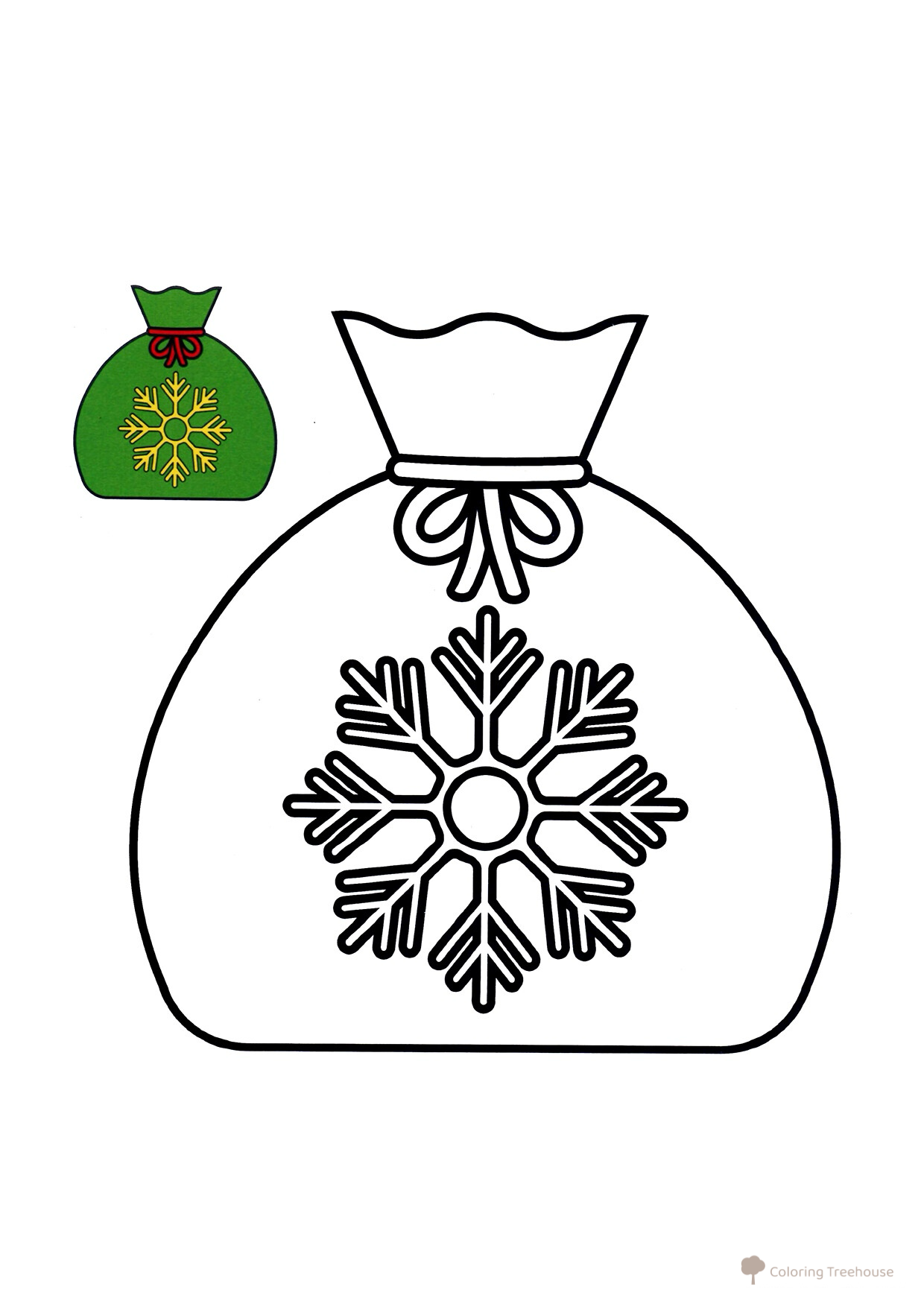 Bag of Gifts Coloring Page with Color Sample free printable Christmas Coloring Pages for Toddlers with Color Reference coloring page