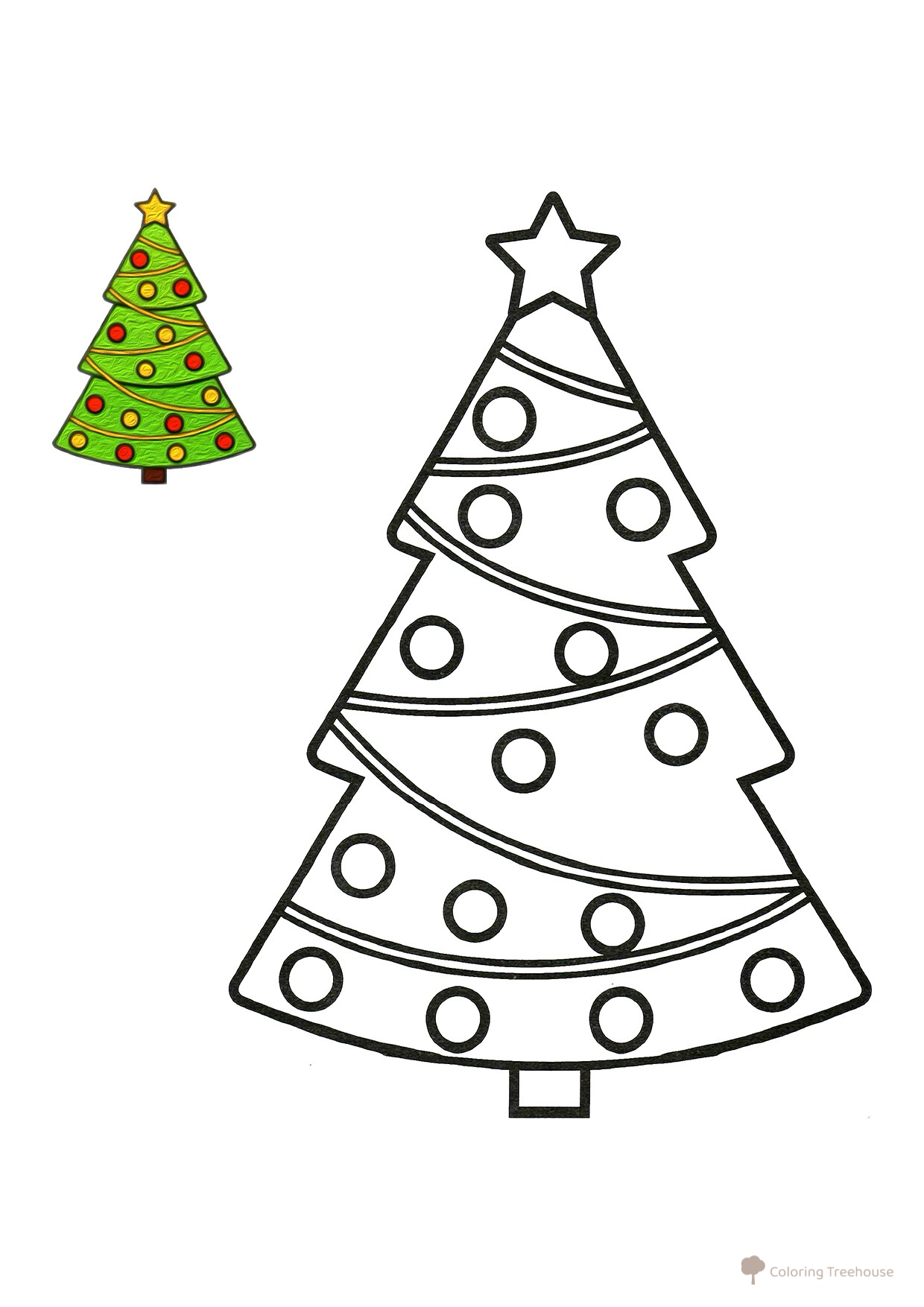 Página para colorear: Árbol navideño decorado con modelo en color dibujo para colorear gratis de Páginas para colorear navideñas para niños con modelo a color