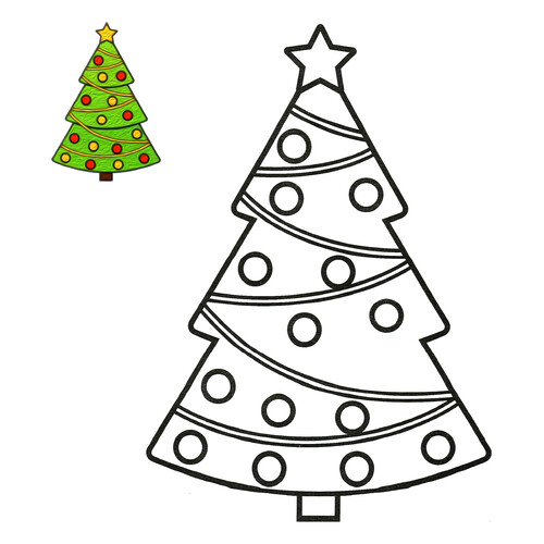 Página para colorear: Árbol navideño decorado con modelo en color dibujo para colorear gratis de Páginas para colorear navideñas para niños con modelo a color