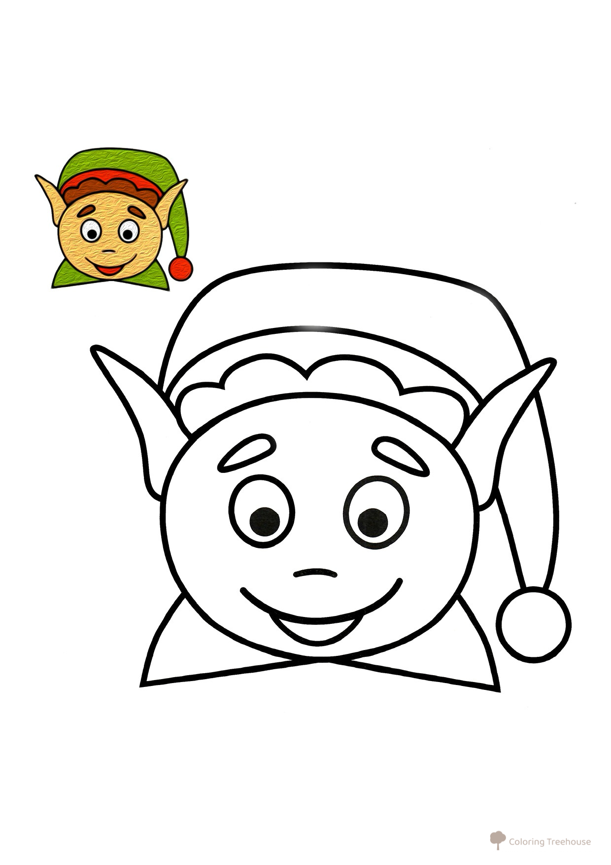 Página para colorear: Elfo de Año Nuevo con ejemplo en color dibujo para colorear gratis de Páginas para colorear navideñas para niños con modelo a color