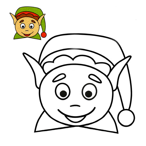 Página para colorear: Elfo de Año Nuevo con ejemplo en color dibujo para colorear gratis de Páginas para colorear navideñas para niños con modelo a color