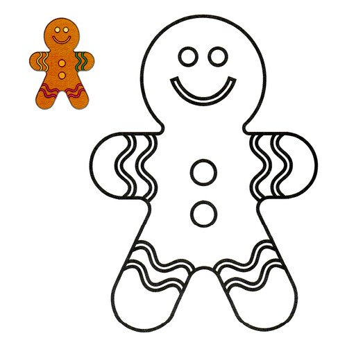 Gingerbread Man Coloring Page with Color Sample free printable Christmas Coloring Pages for Toddlers with Color Reference coloring page