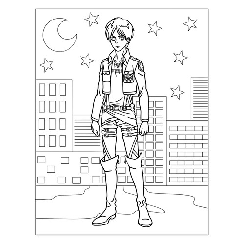 填色页:“进击的巨人”漫画中的艾伦·耶格尔 免费可打印动漫涂色画涂色页