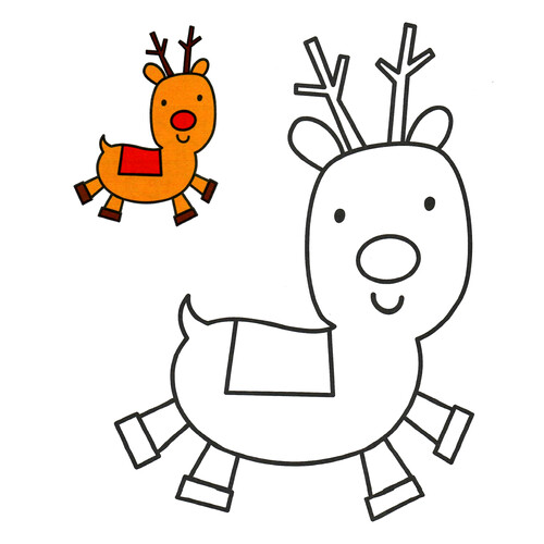 Página para colorear: Ciervo para niños con ejemplo en color dibujo para colorear gratis de Páginas para colorear navideñas para niños con modelo a color