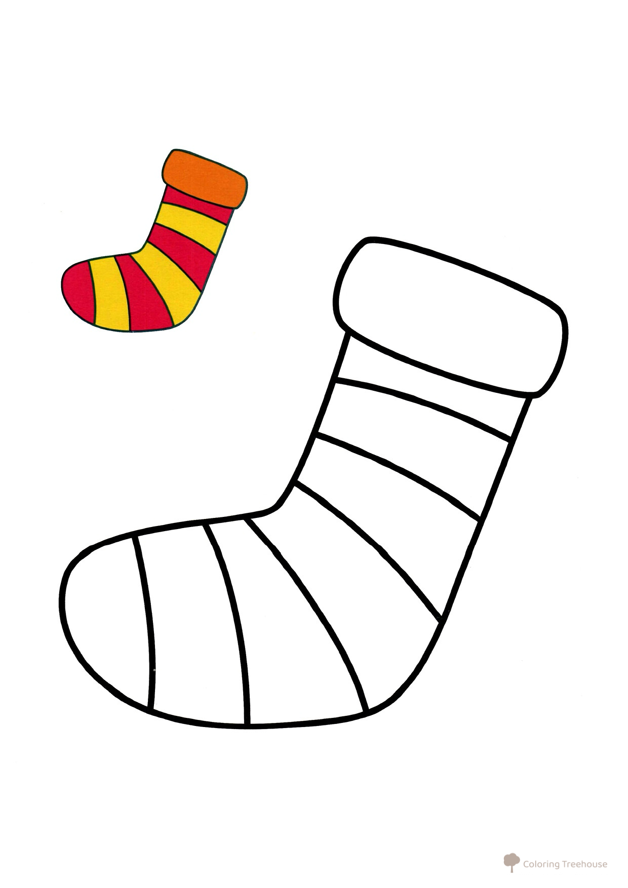 Striped Stocking Coloring Page with Color Sample free printable Christmas Coloring Pages for Toddlers with Color Reference coloring page