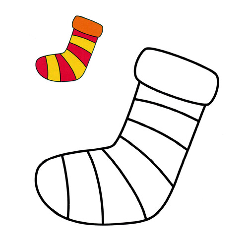 Striped Stocking Coloring Page with Color Sample free printable Christmas Coloring Pages for Toddlers with Color Reference coloring page