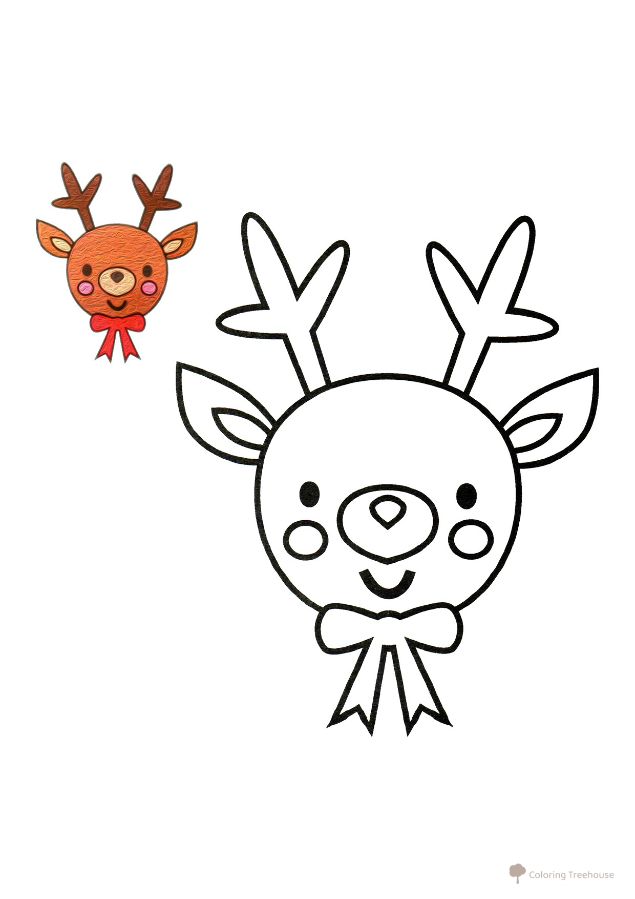 Página para colorear: Retrato de un ciervo con modelo a color dibujo para colorear gratis de Páginas para colorear navideñas para niños con modelo a color
