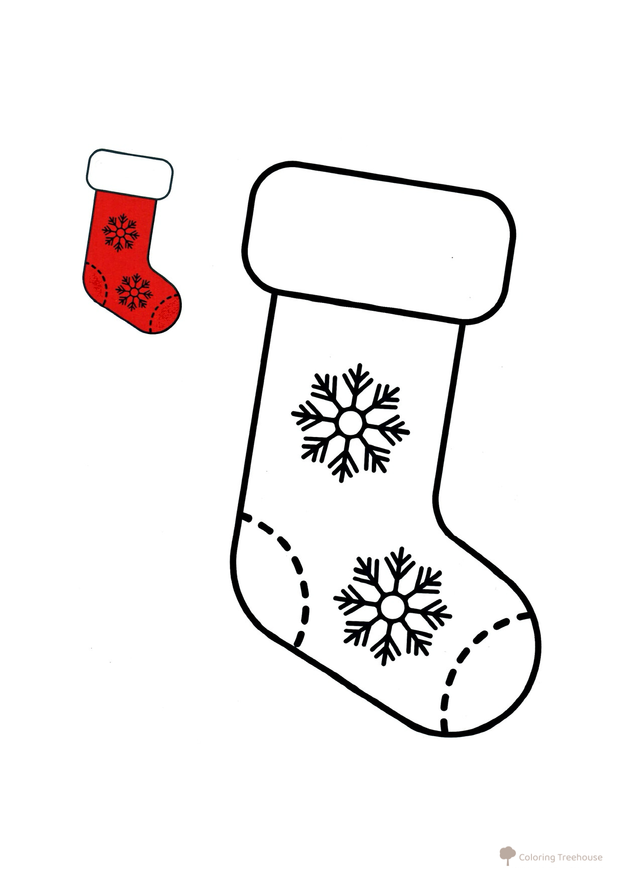 Página para colorear: Calcetín de Navidad con muestra a color dibujo para colorear gratis de Páginas para colorear navideñas para niños con modelo a color
