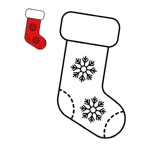 Página para colorear: Calcetín de Navidad con muestra a color dibujo para colorear gratis de Páginas para colorear navideñas para niños con modelo a color