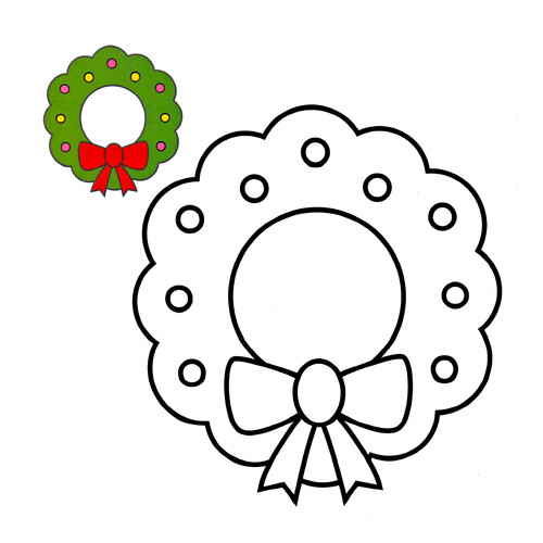Página para colorear: Corona de Navidad con ejemplo a color dibujo para colorear gratis de Páginas para colorear navideñas para niños con modelo a color