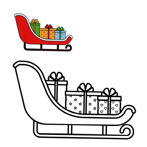 Página para colorear: Trineo con regalos (modelo a color) dibujo para colorear gratis de Páginas para colorear navideñas para niños con modelo a color