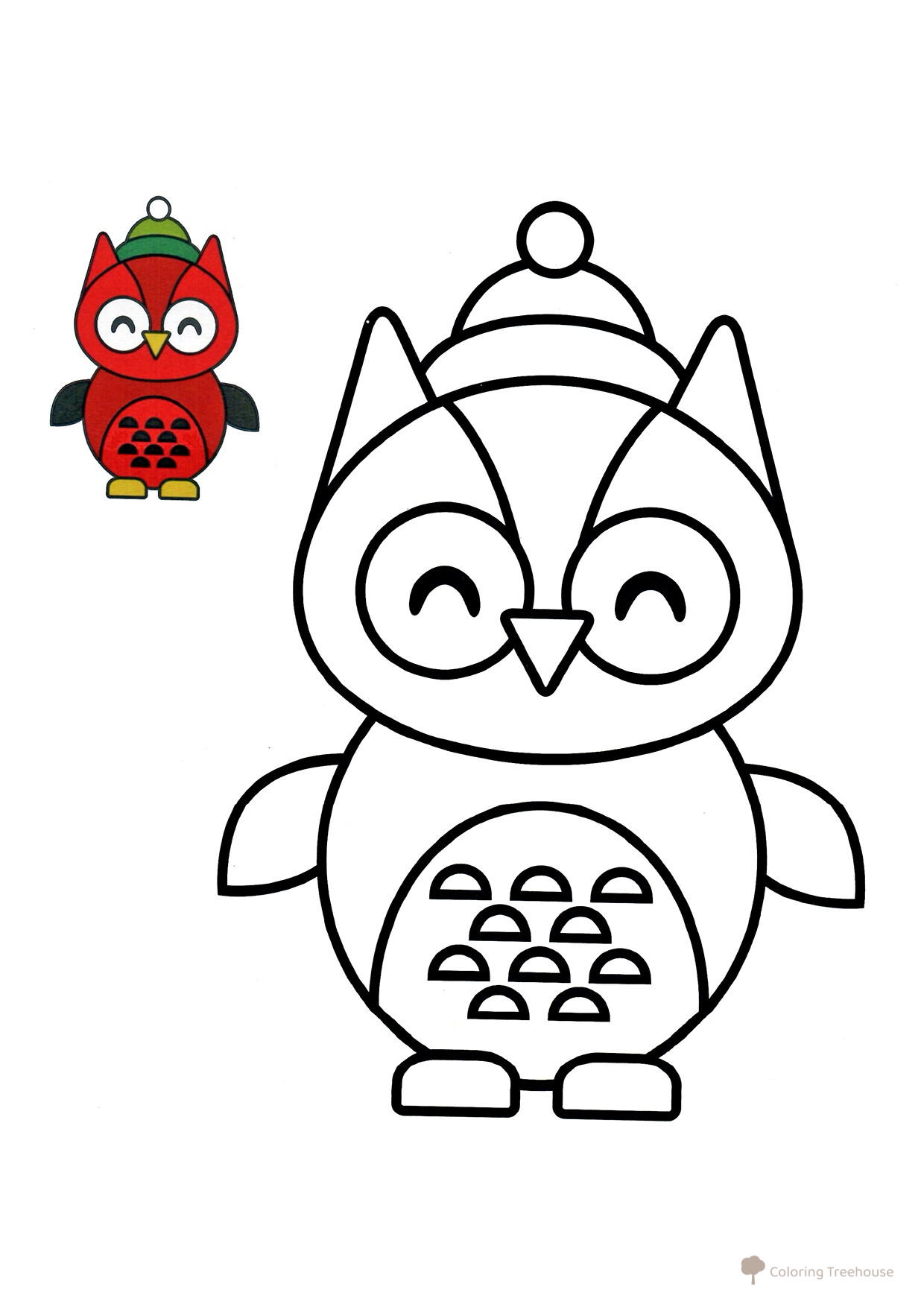 Owl Coloring Page for Toddlers with Colored Sample free printable Christmas Coloring Pages for Toddlers with Color Reference coloring page