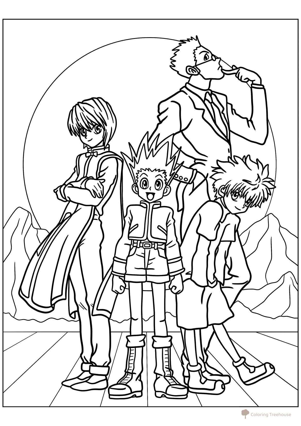 Páginas para colorear: Gon, Killua, Kurapika, Leorio (Hunter × Hunter) dibujo para colorear gratis de Páginas para colorear de anime