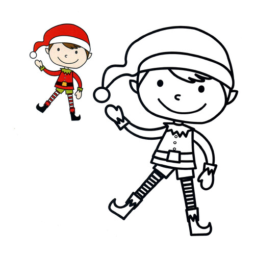 Happy Elf Coloring Page with Color Sample free printable Christmas Coloring Pages for Toddlers with Color Reference coloring page