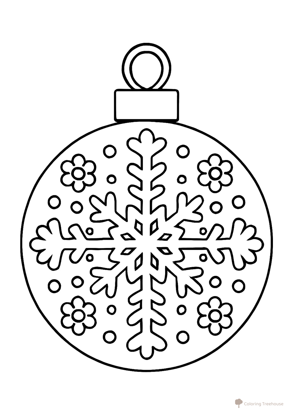 New Year Ornament Coloring Page with Large Snowflake free printable New Year Ornaments Coloring Pages coloring page