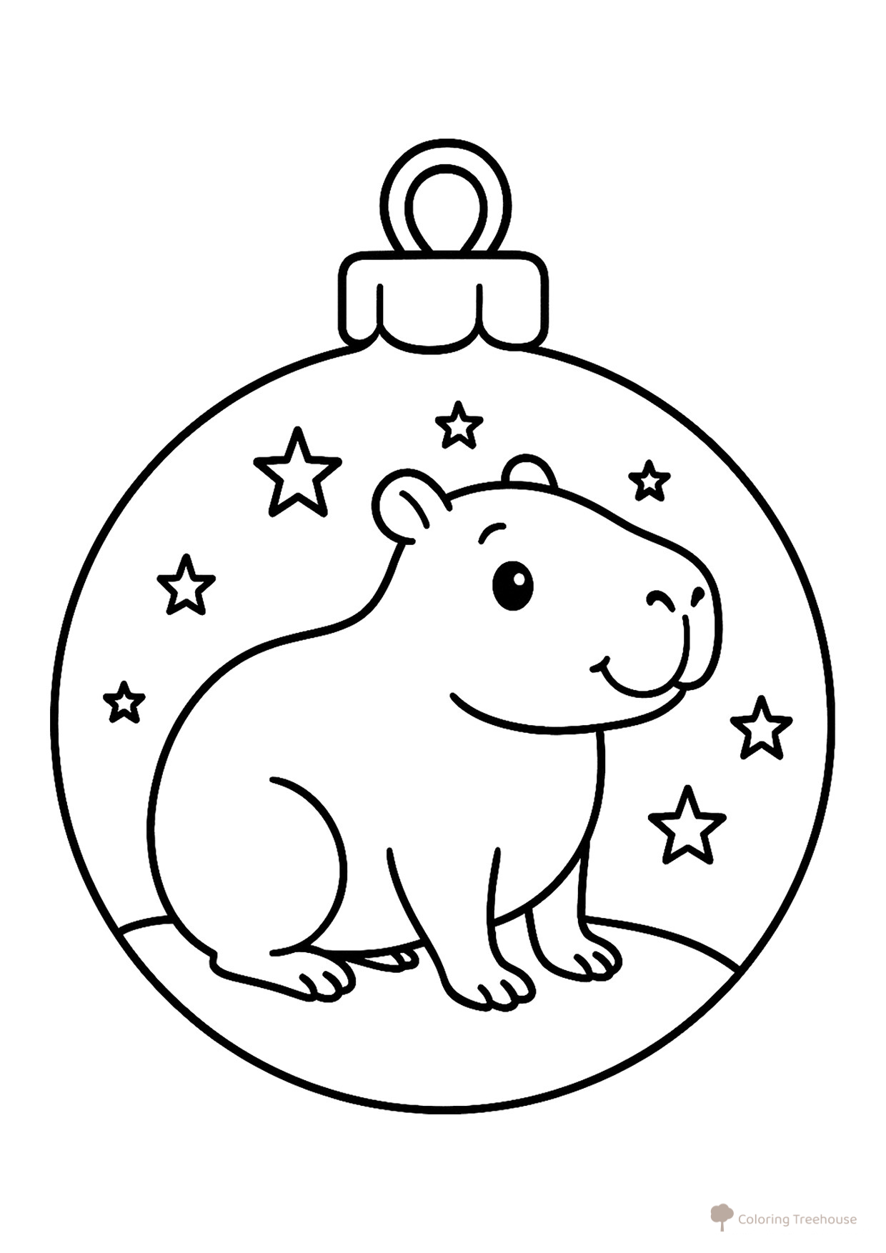 Coloring Page: New Year Ornament with a Capybara free printable New Year Ornaments Coloring Pages coloring page