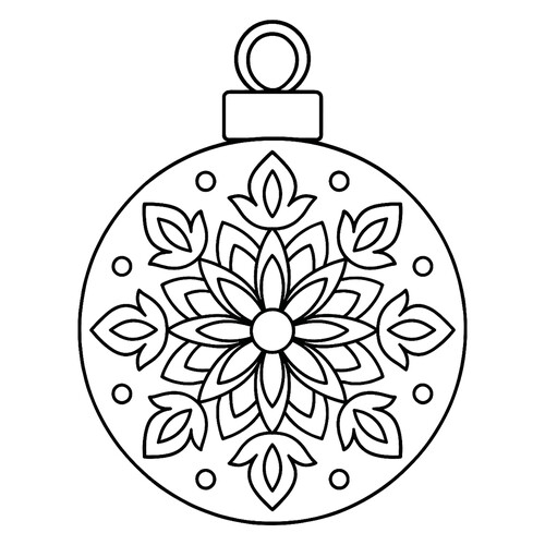 涂色页:带漂亮雪花的新年球 免费可打印新年彩球着色页涂色页