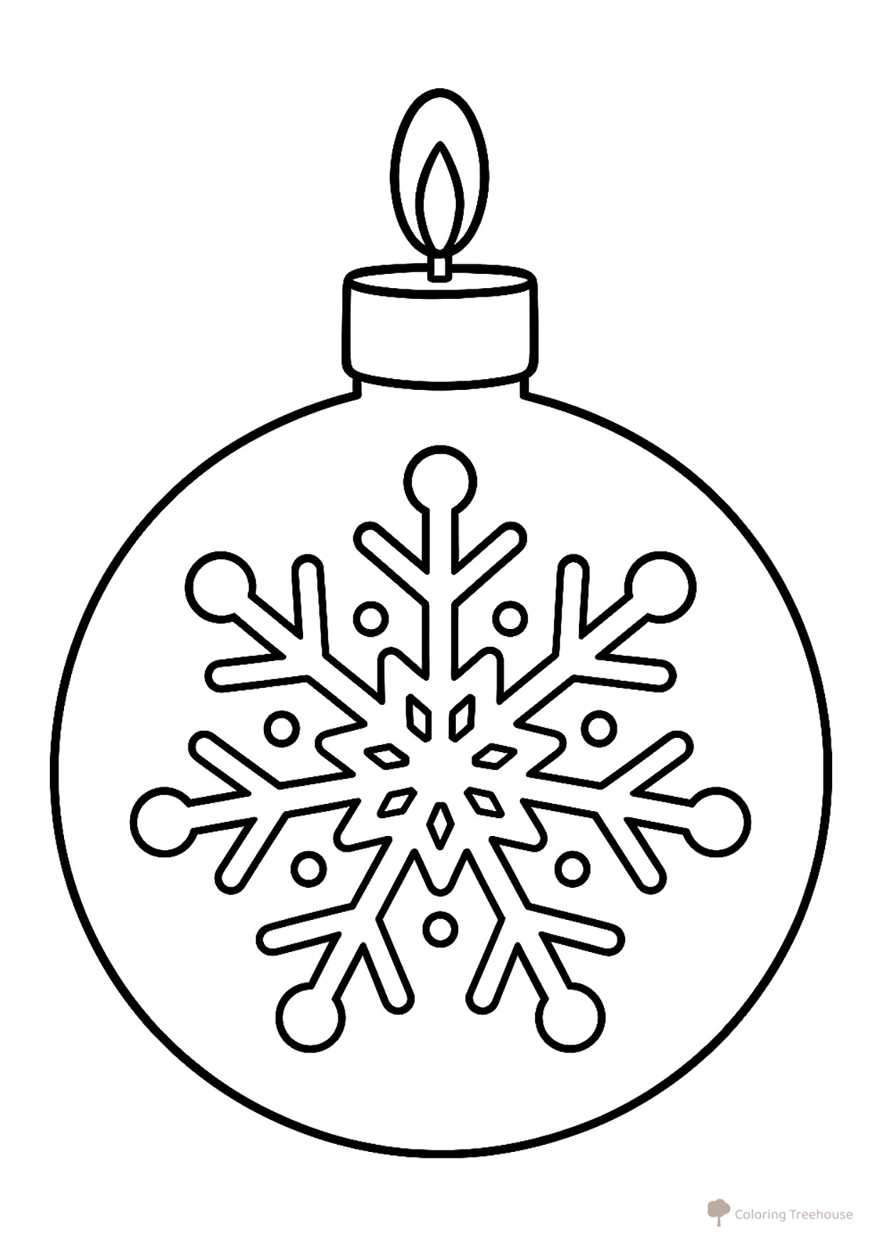 New Year's Ornament with Simple Snowflake Coloring Page free printable New Year Ornaments Coloring Pages coloring page