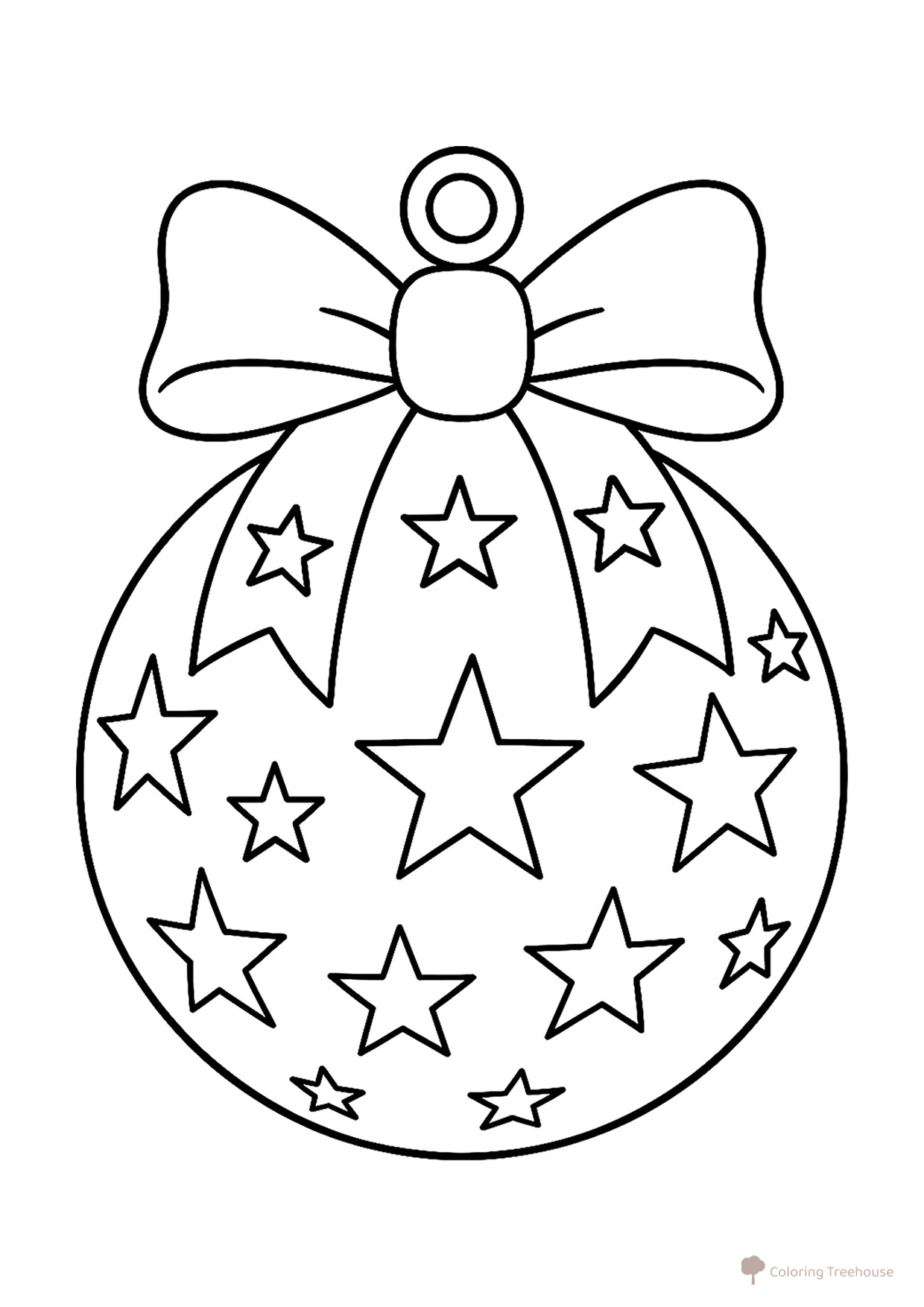 Página para colorear: Bola de Navidad con estrellitas y moño dibujo para colorear gratis de Páginas para colorear «Bolas de Navidad»