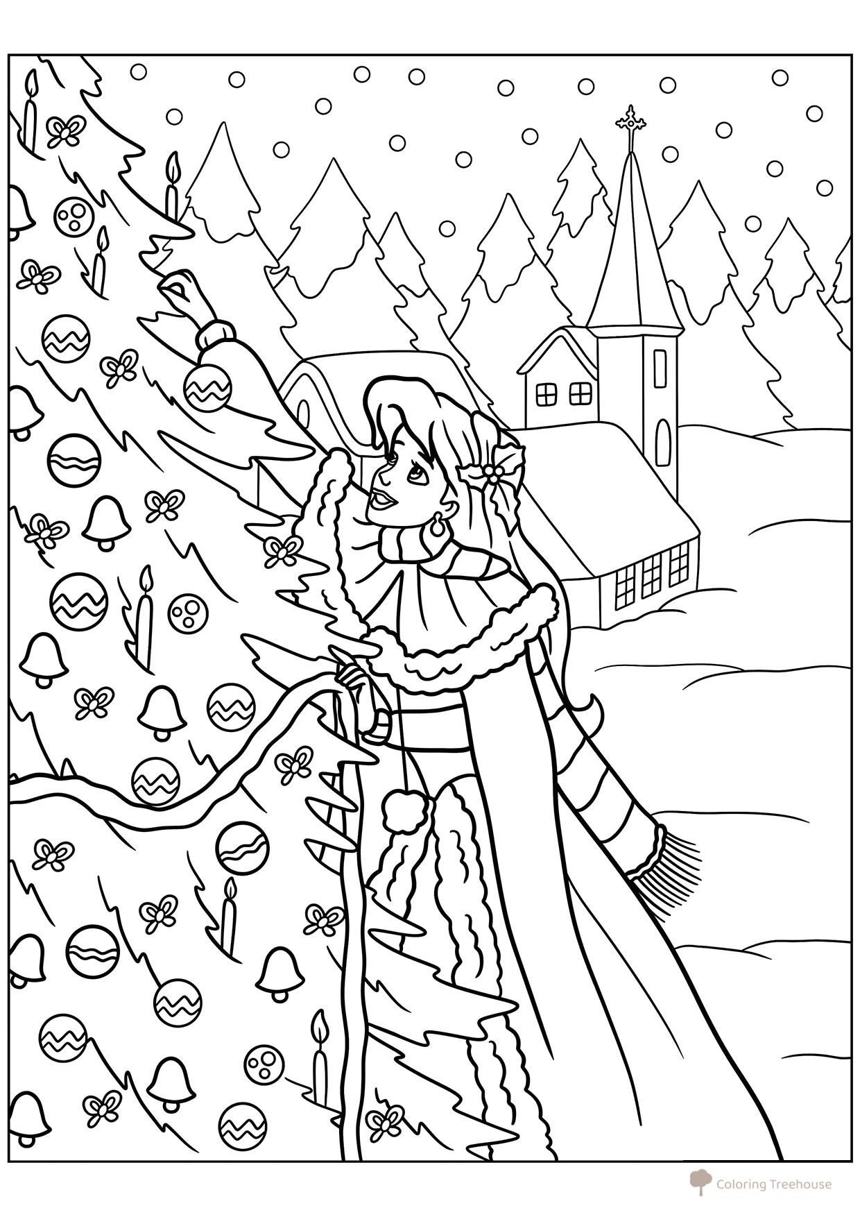 Ariel and Garland Coloring Page free printable New Year Coloring Pages for Kids coloring page