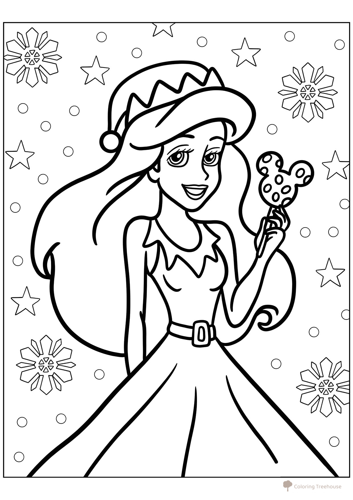 Página para colorear: Ariel en Año Nuevo dibujo para colorear gratis de Páginas para colorear de Año Nuevo para niños