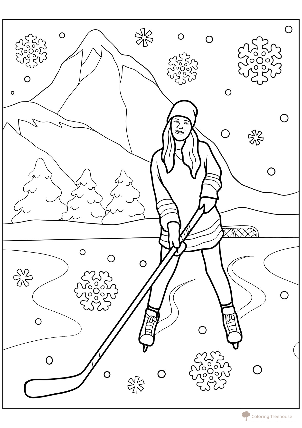 Girl Playing Hockey Coloring Page free printable New Year Coloring Pages for Kids coloring page