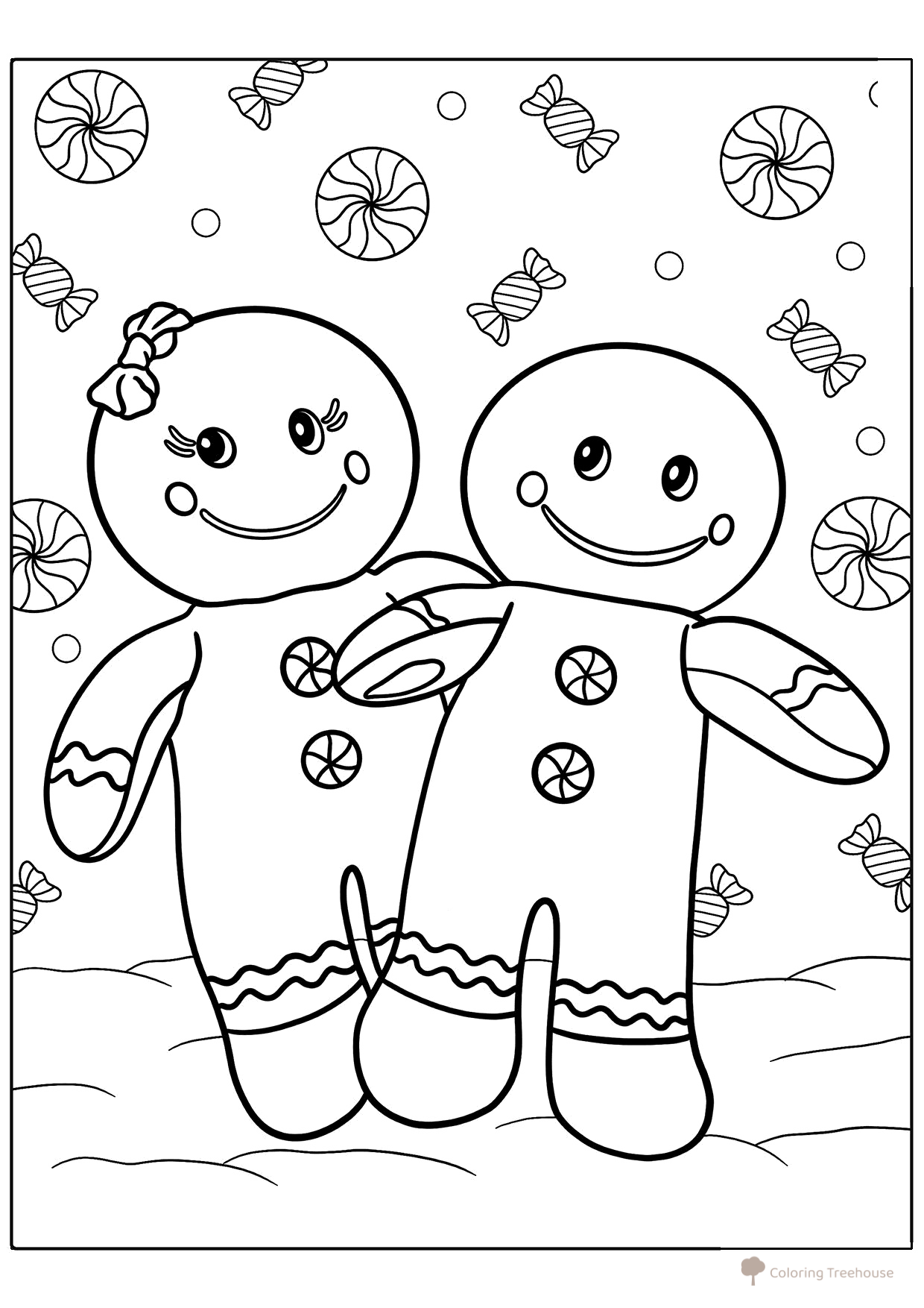 Dibujo para colorear: Dos lindas galletas de Navidad dibujo para colorear gratis de Páginas para colorear de Año Nuevo para niños