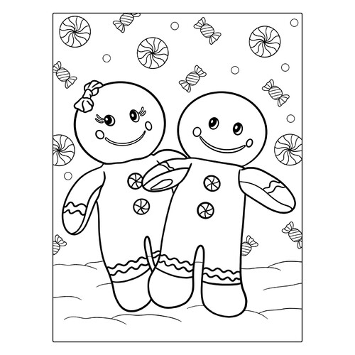 Dibujo para colorear: Dos lindas galletas de Navidad dibujo para colorear gratis de Páginas para colorear de Año Nuevo para niños