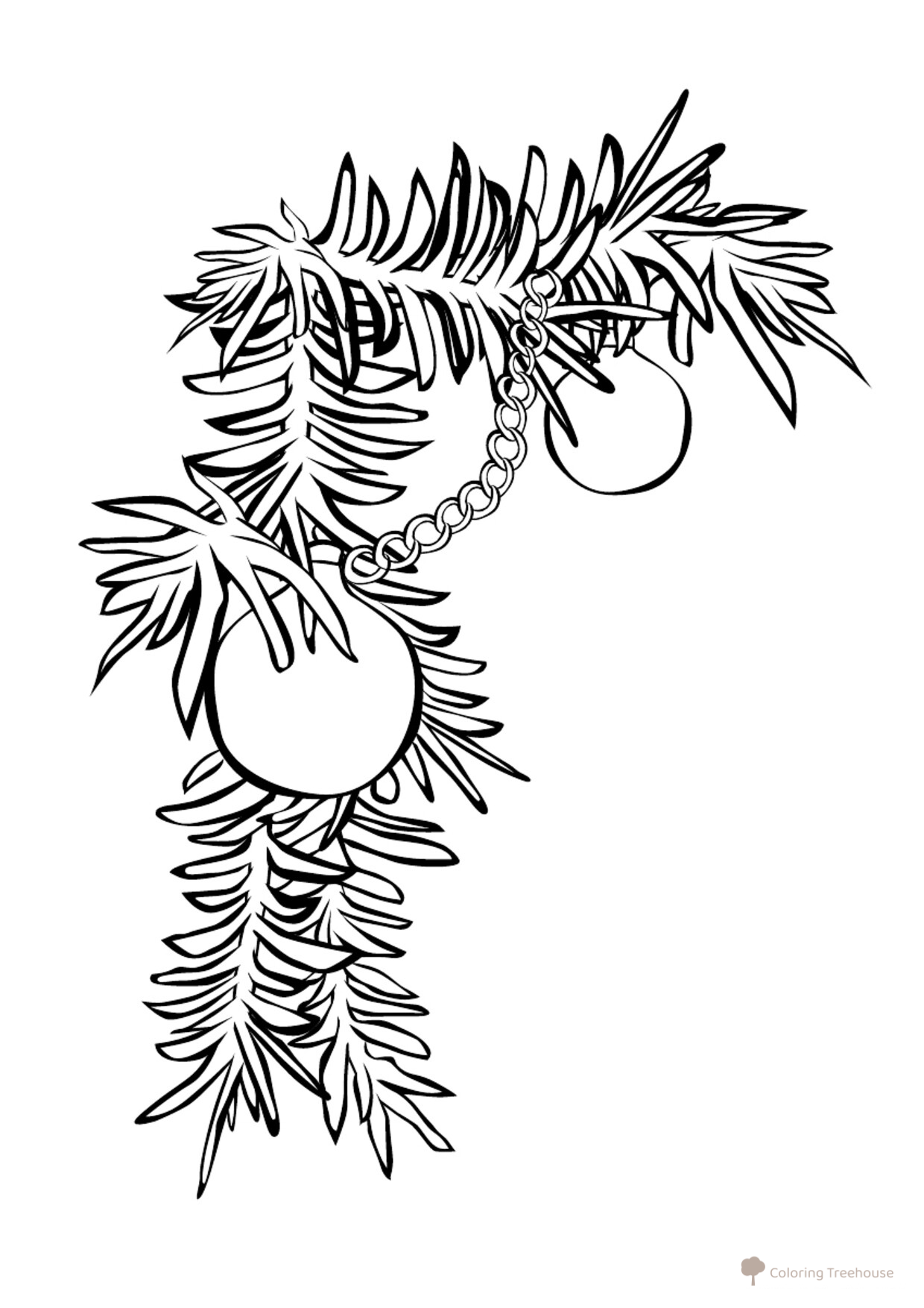 Fir Branch with Baubles Coloring Page free printable New Year Coloring Pages for Kids coloring page