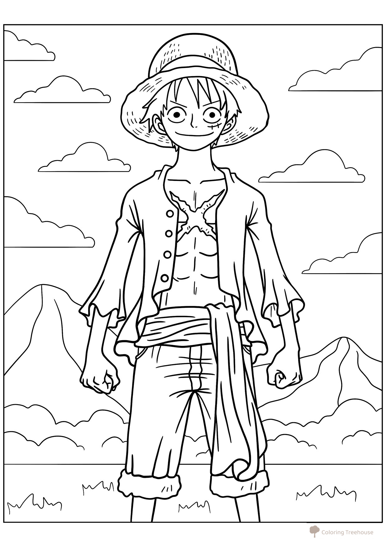 Monkey D. Luffy Coloring Page - Straw Hat free printable Anime Coloring Pages coloring page