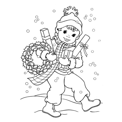 Página para colorear: Niño con adornos navideños dibujo para colorear gratis de Páginas para colorear de Año Nuevo para niños
