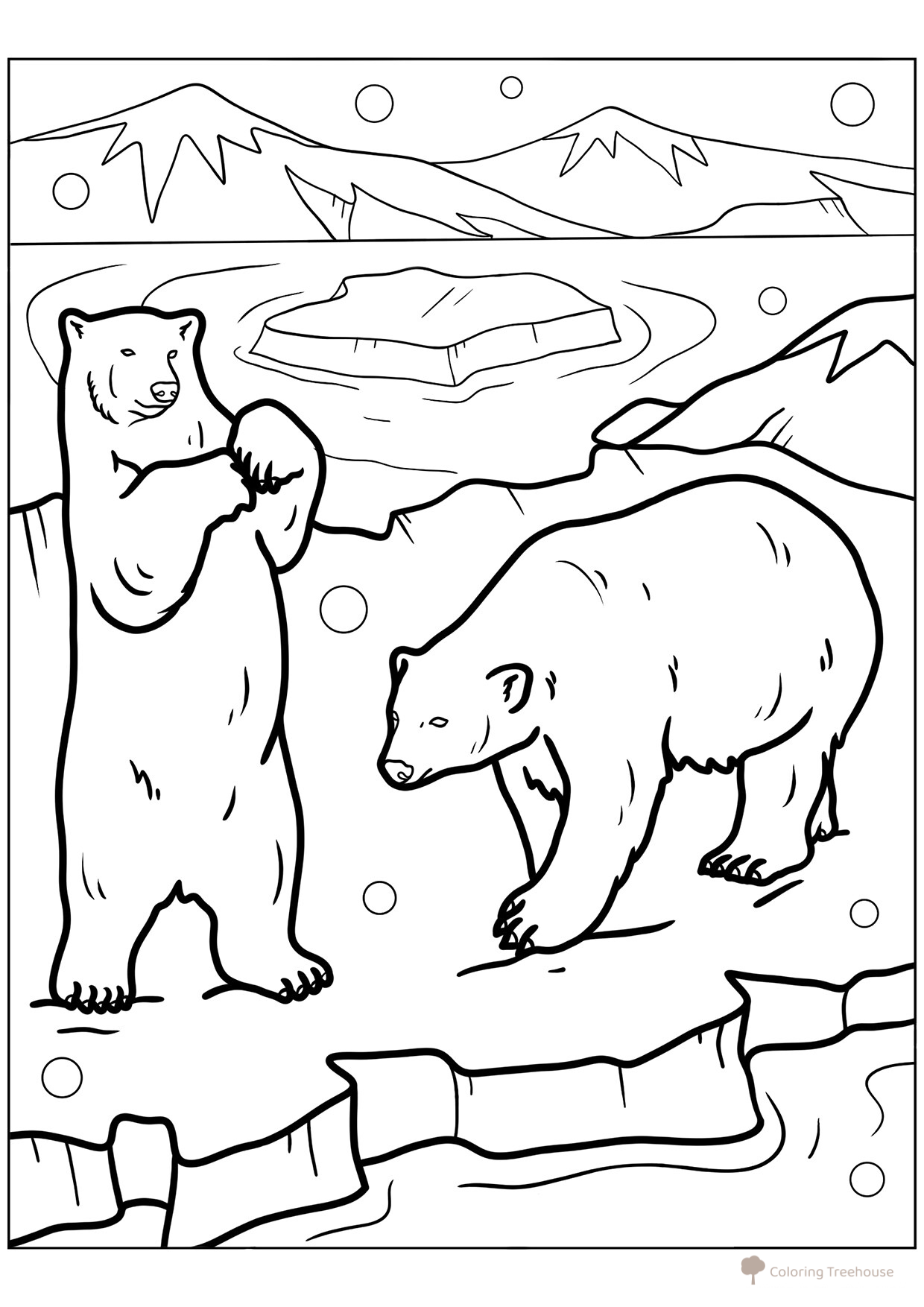 Página para colorear: Osos sobre un témpano de hielo dibujo para colorear gratis de Páginas para colorear de Año Nuevo para niños