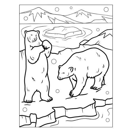 Página para colorear: Osos sobre un témpano de hielo dibujo para colorear gratis de Páginas para colorear de Año Nuevo para niños